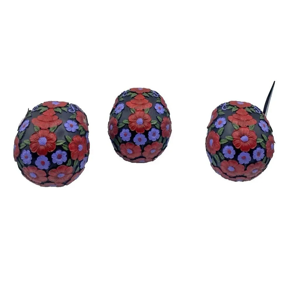 Lot of 3 Pacific Trading Sugar Skull Figurines Day of the Dead Black Floral DOD